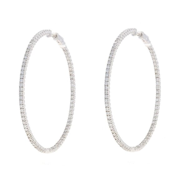White Gold Diamond Inside-Out Hoop Earrings - 14k Round Brilliant 4ctw Pierced - Picture 1 of 5
